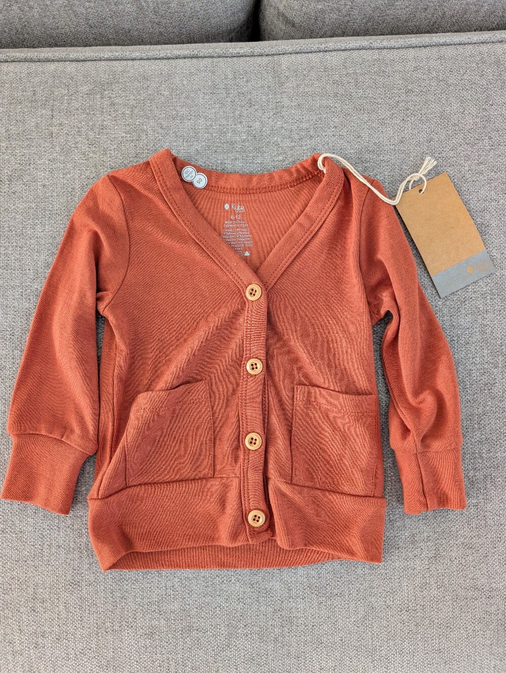 Kyte Baby Bamboo Rust Orange Button-Front Cardigan Size 6-12 Months